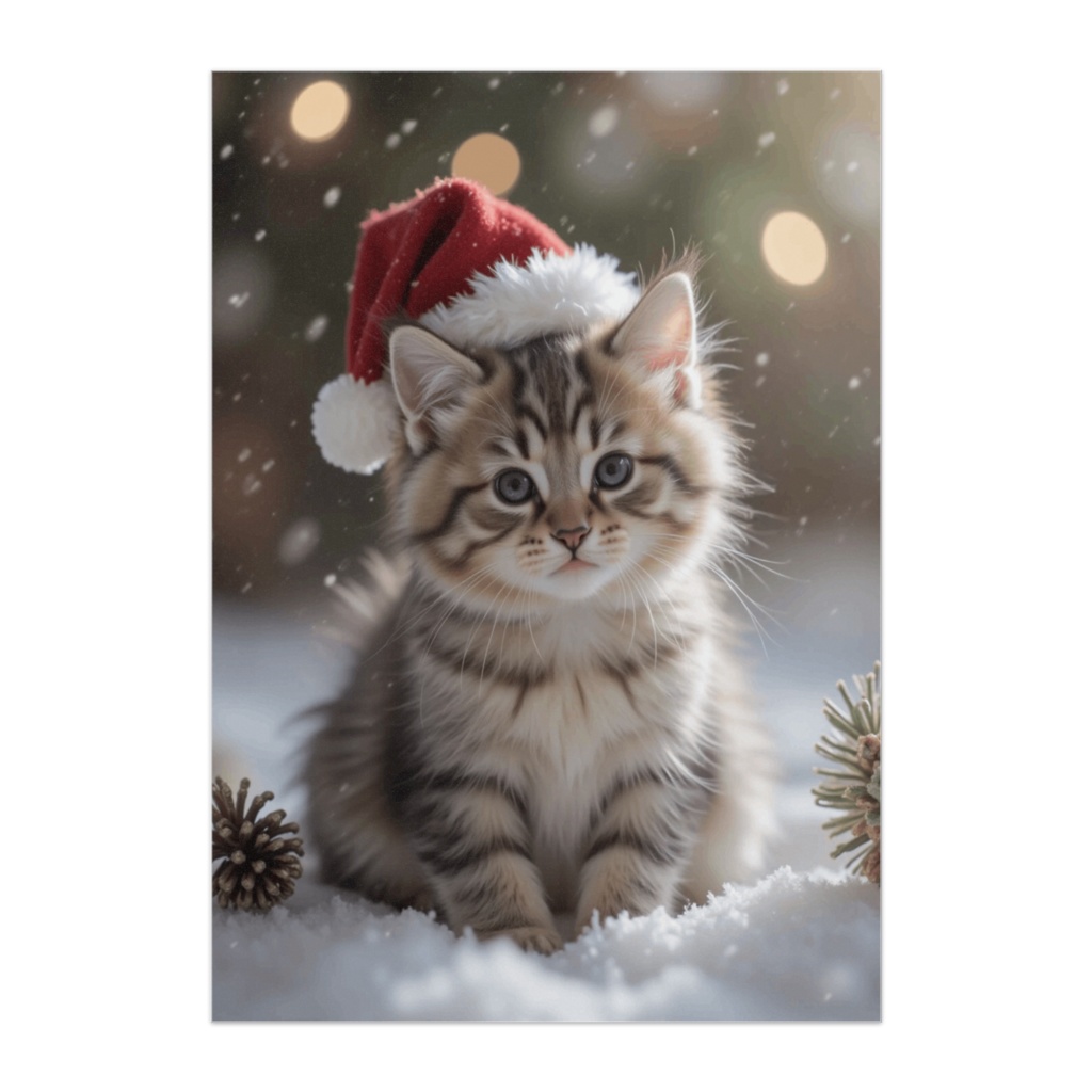 サンタ帽のもふもふ子猫スノーデイ