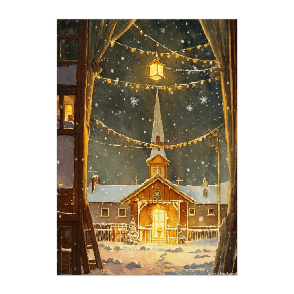 雪の教会と聖なる灯りの夜