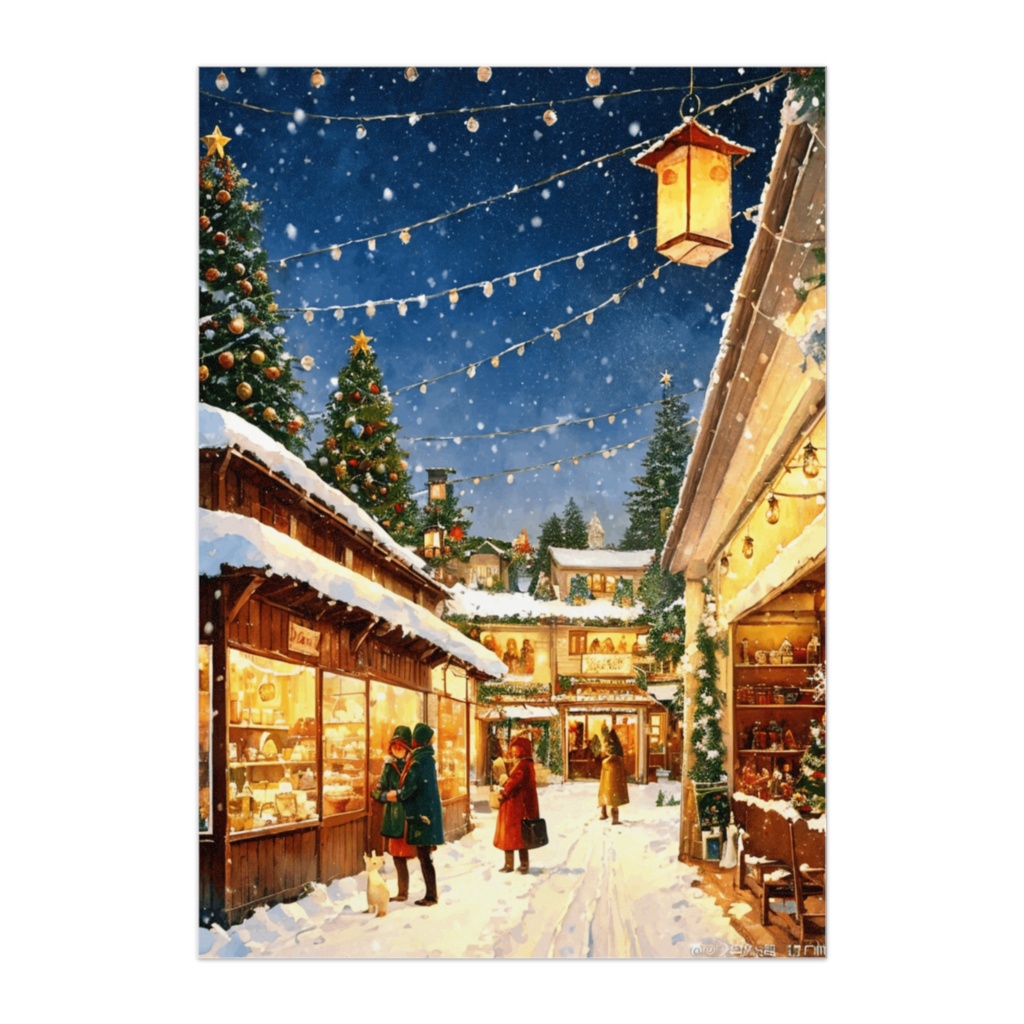 雪のクリスマスマーケットの夜