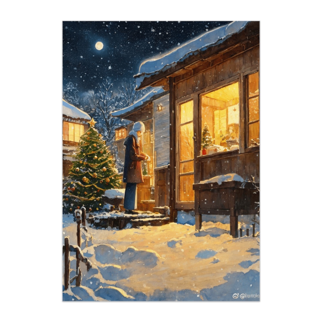 月明かりに照らされた静かなクリスマスの家