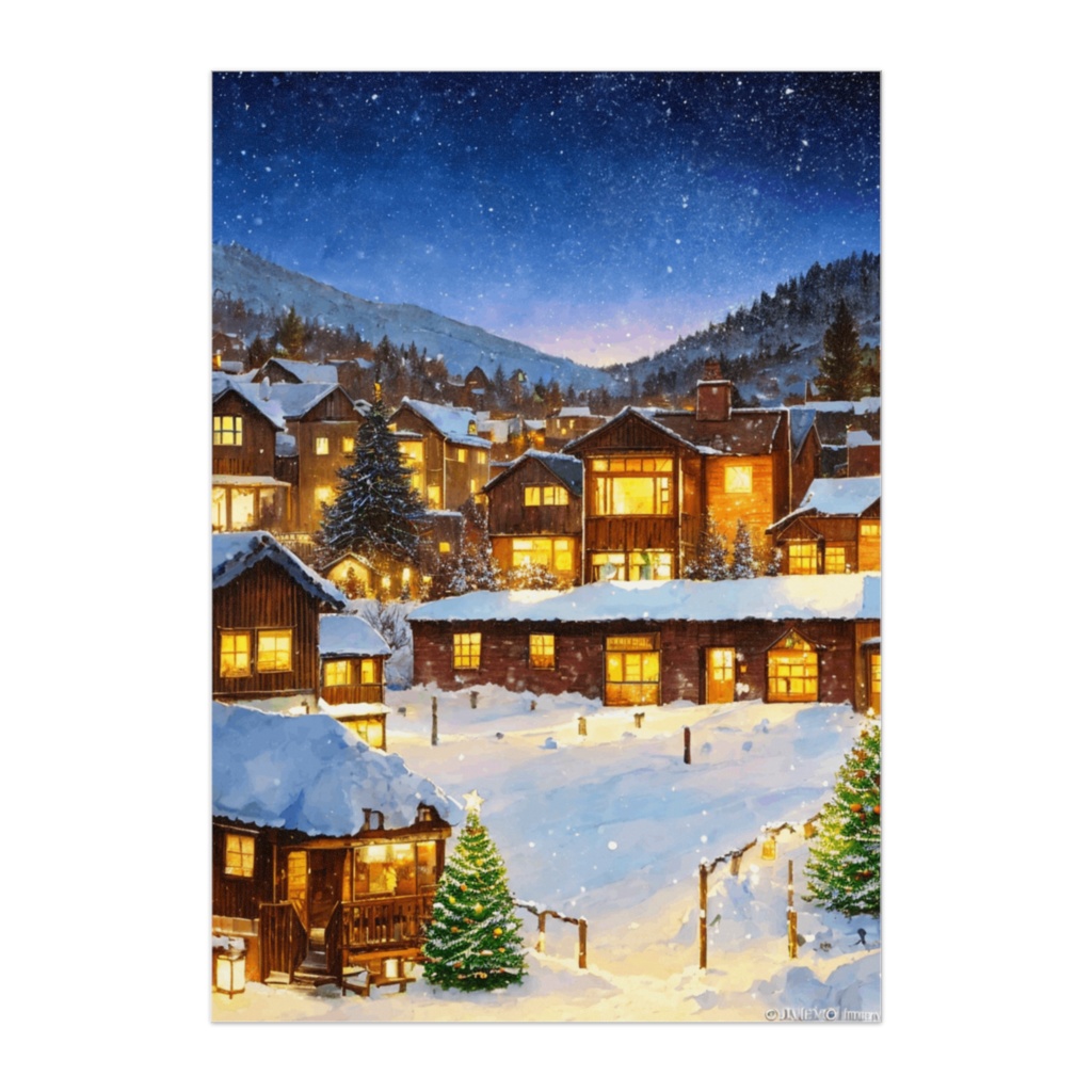 雪の村を見下ろすクリスマスイブの夜