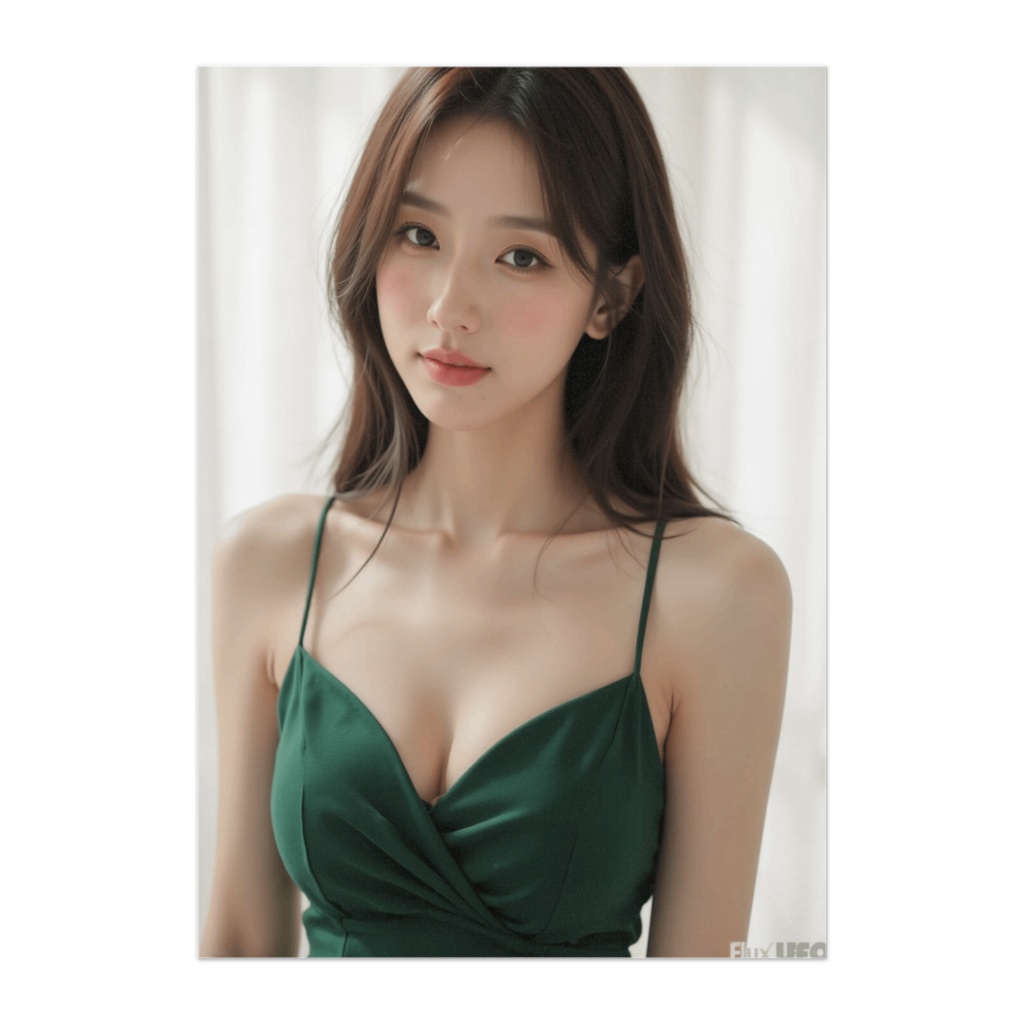 深緑ドレスのエレガント美女(リアルポートレート)