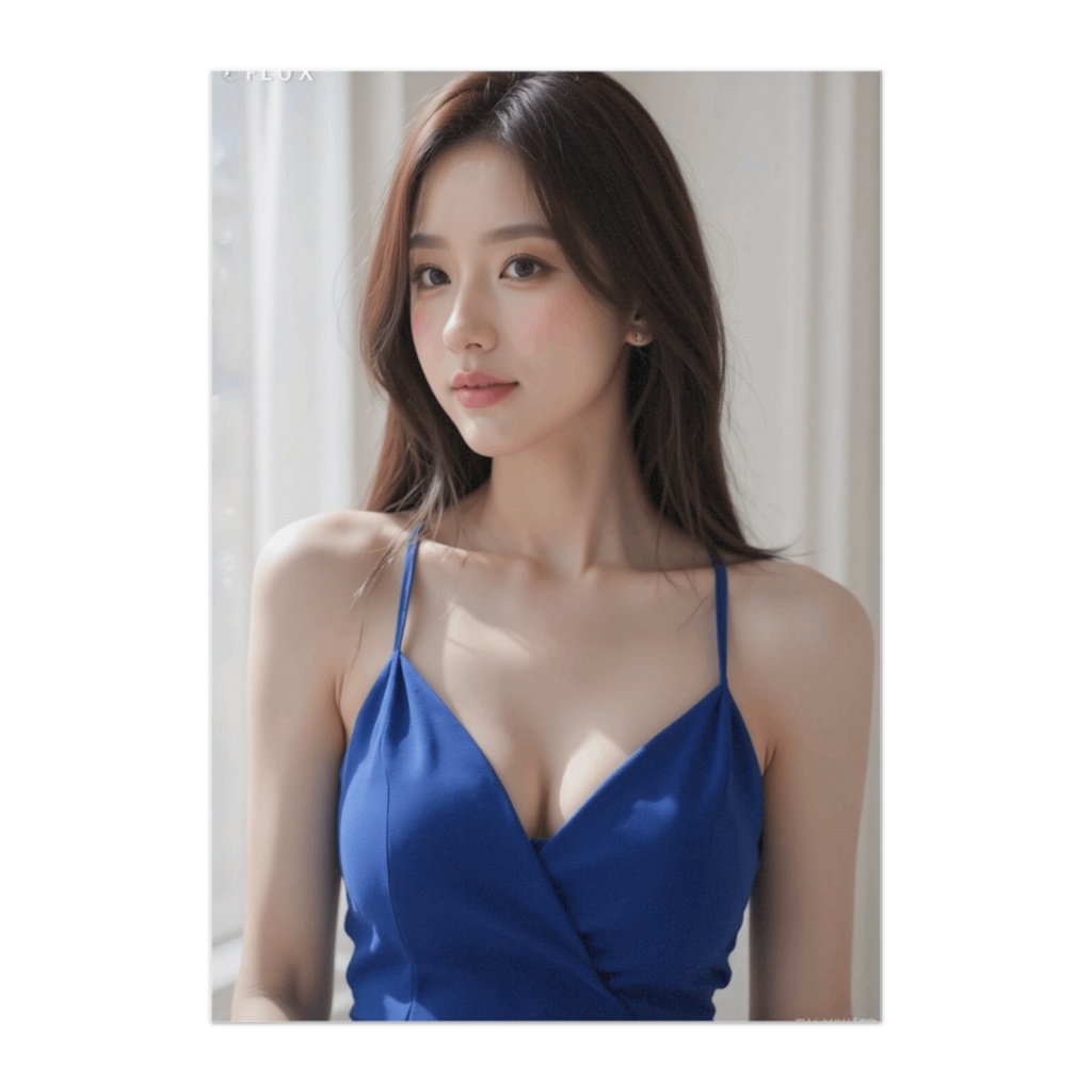 青のドレスが映える美女ポートレート(リアルテイスト)