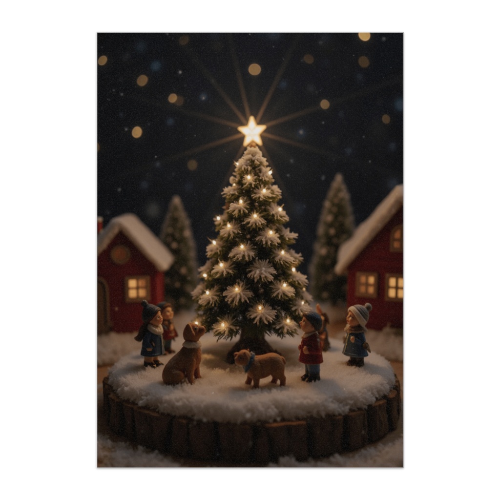 星降る夜のクリスマスツリーと子どもたち