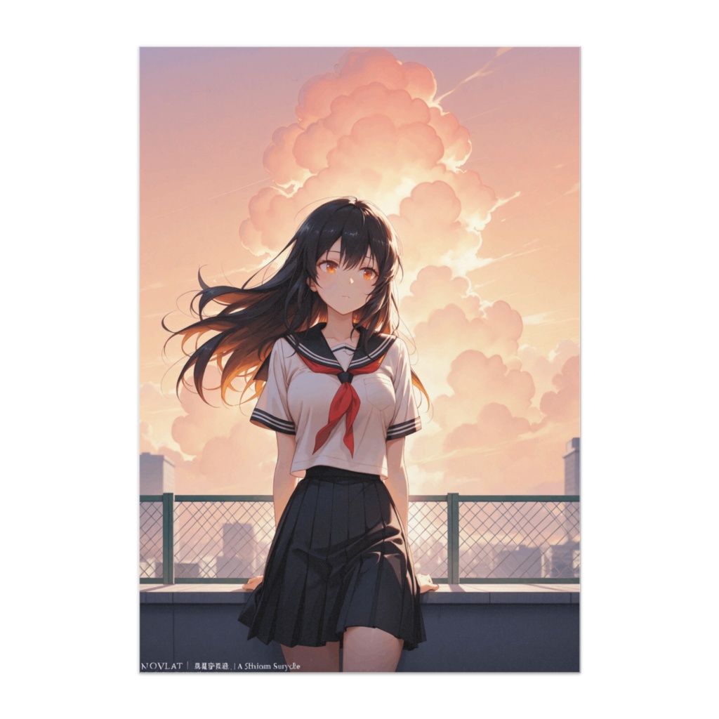 赤いリボンが揺れた夕焼けの屋上で