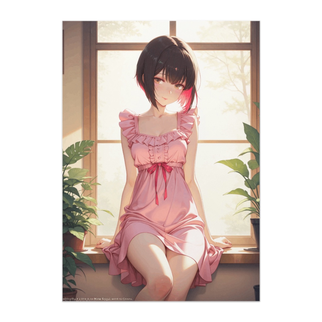 陽だまりのピンクワンピース(アニメイラスト風)