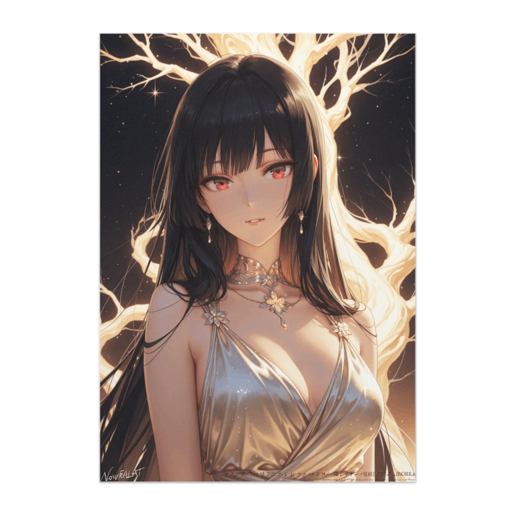 ゴールドドレスと光の樹の少女