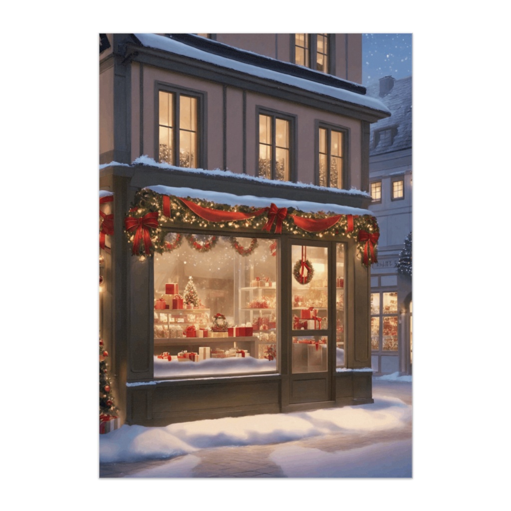 クリスマス雑貨店のショーウィンドウ(イラスト風ポスター)