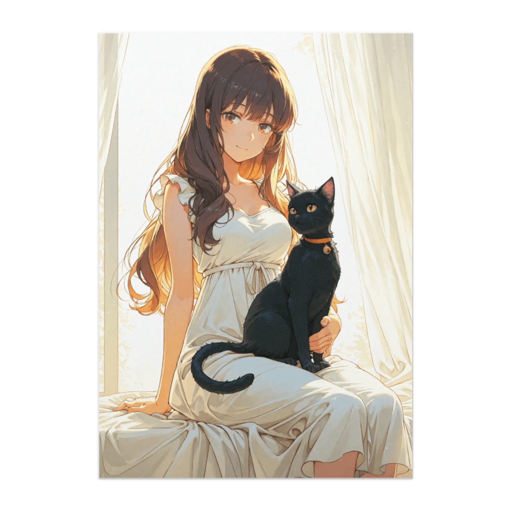 窓辺で微笑む午後の癒しと黒猫