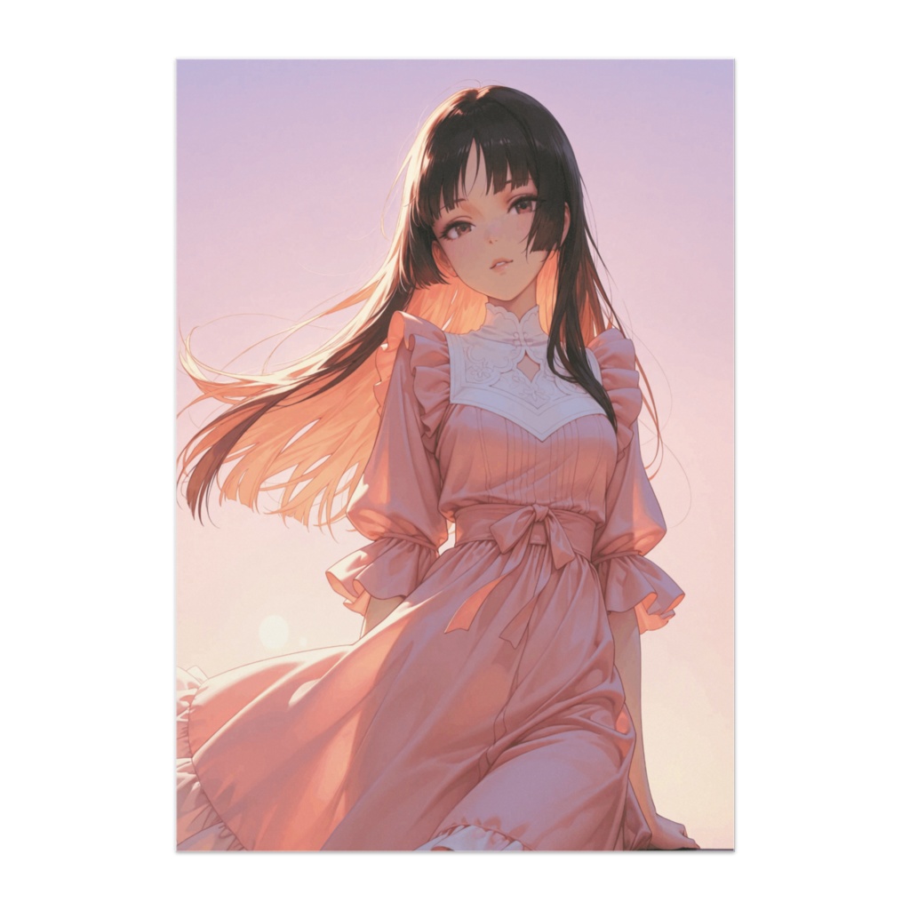 夕暮れに染まる少女のポートレート(イラスト風)