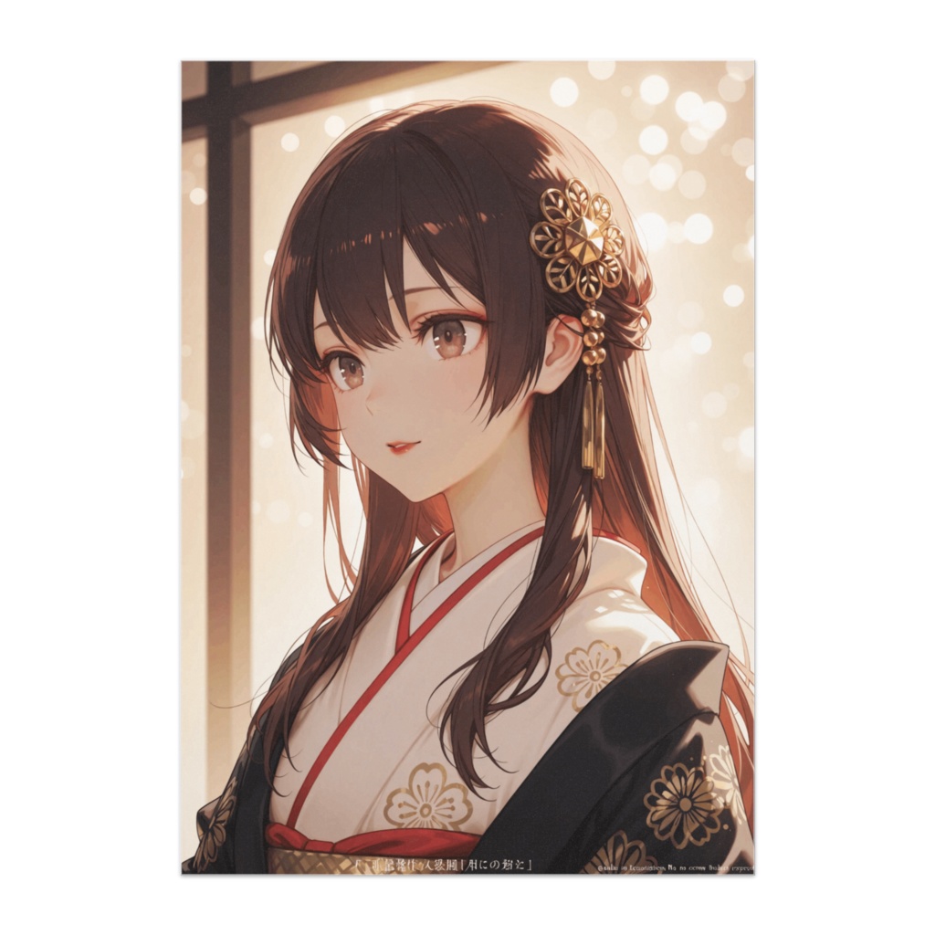 黒振袖の微笑み美人(イラスト風)