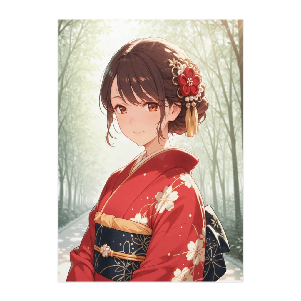 赤振袖の美少女 ― 林道に差す光のなかで