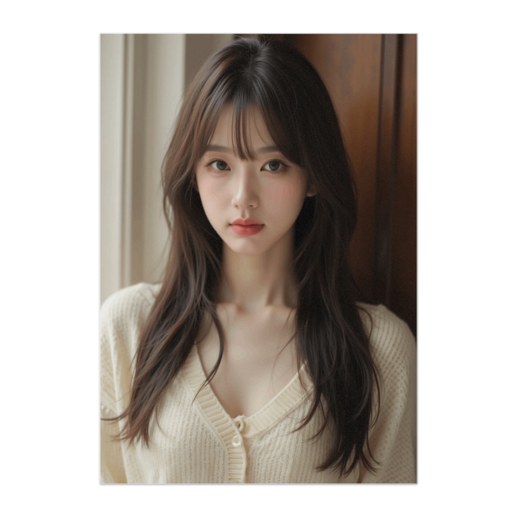 淡いイエローニットのフェミニン姫カット美女（ポスター）