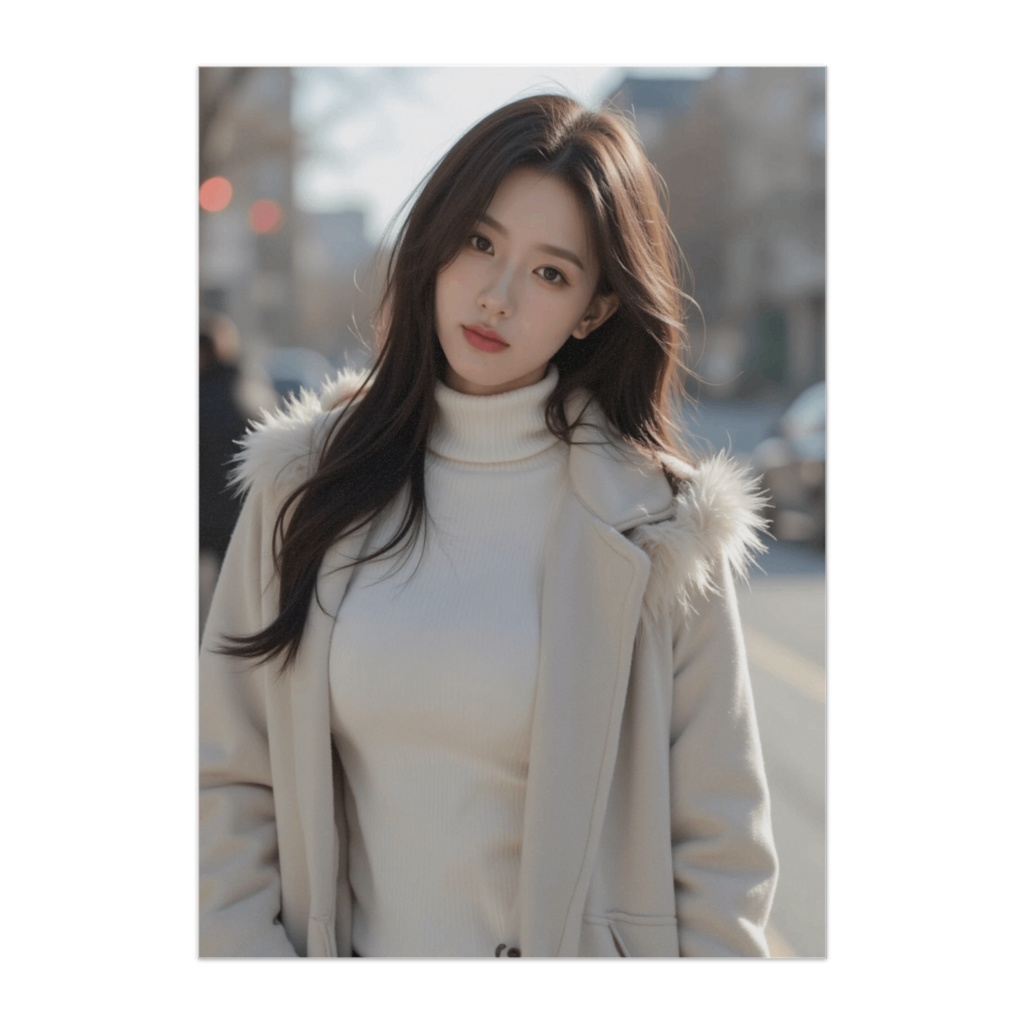 冬の街に佇むナチュラルポートレート