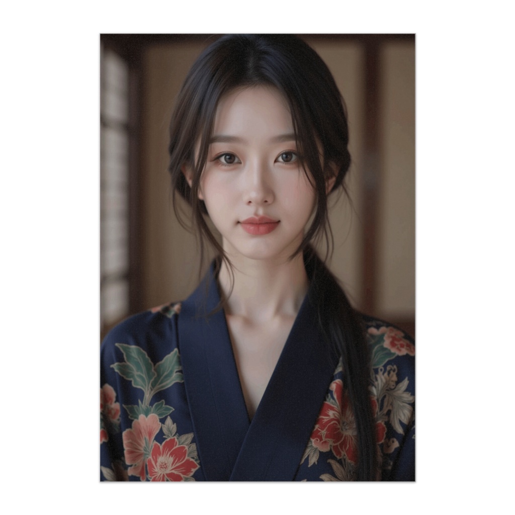 深藍に微笑む ― 和装リアルビューティー