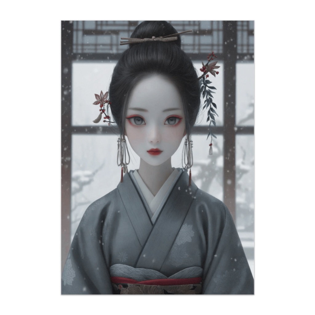 雪の間に現れた人形のまなざし