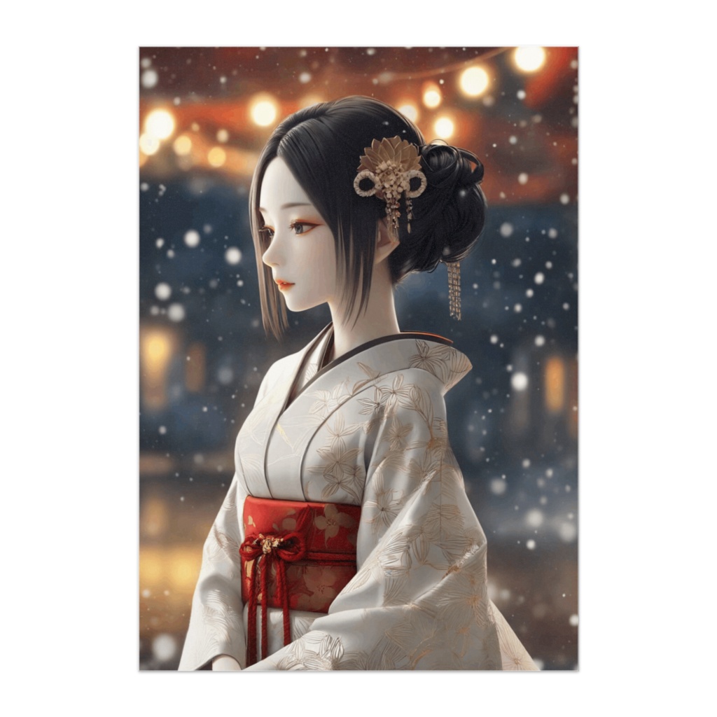 灯りの雪夜 ― 金彩着物の横顔