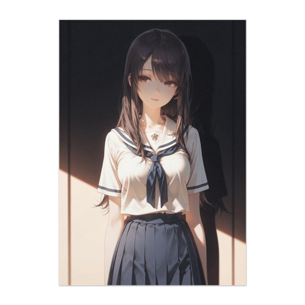 光と影のあわいに立つ少女 ― セーラー服アートポスター
