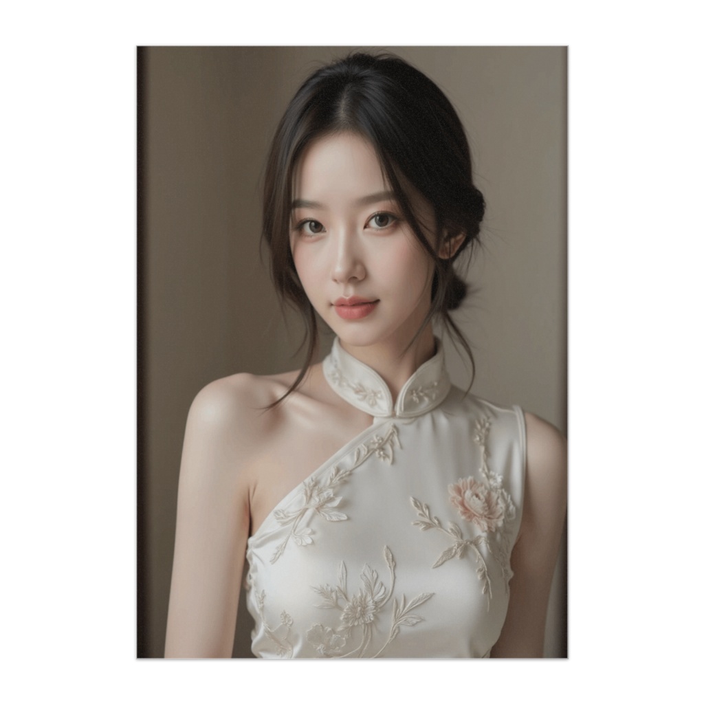 白磁の静寂 ― 清楚なチャイナドレスの癒しポートレート