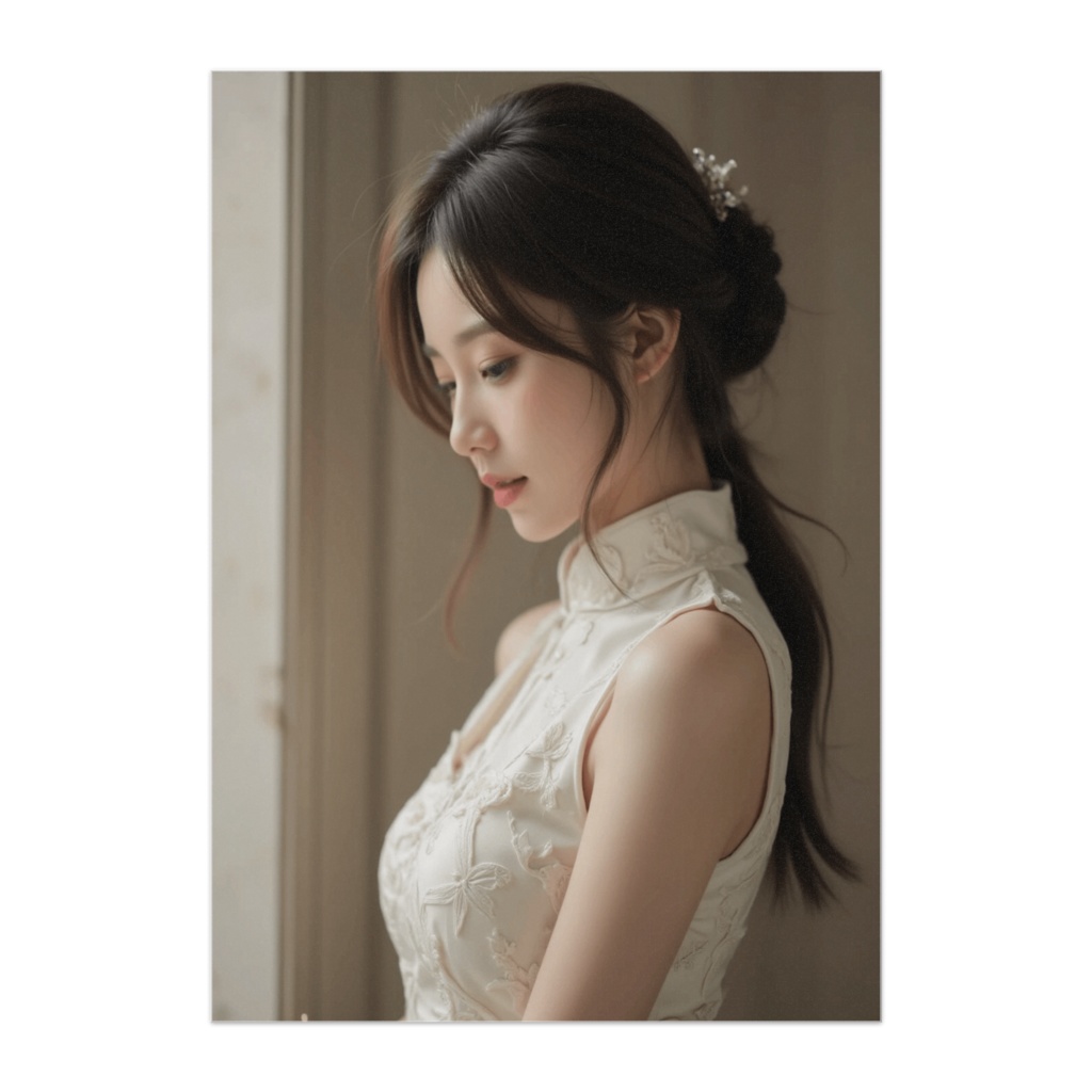 窓辺の余韻 ― 横顔で魅せる白のチャイナドレス