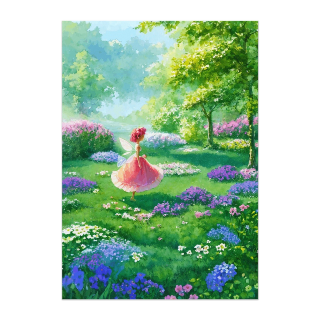 花咲く草原を歩く妖精