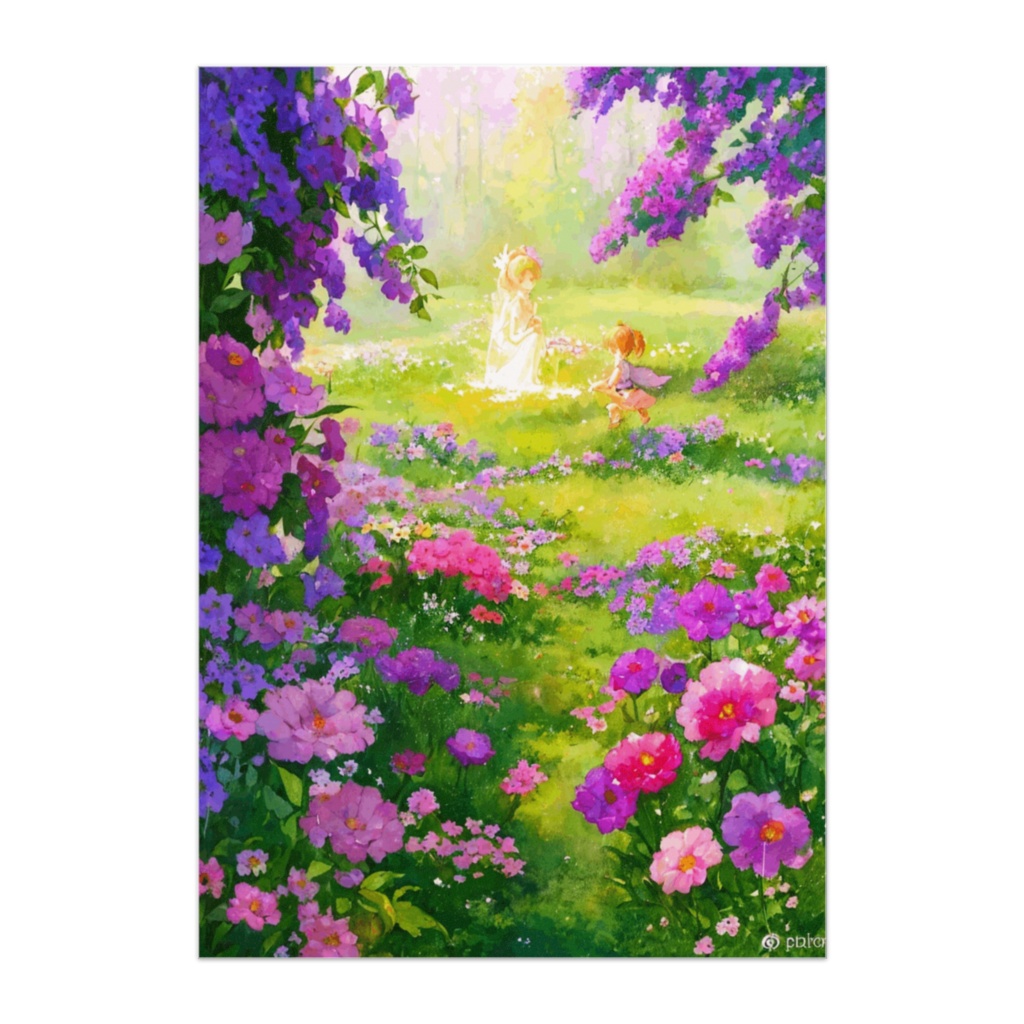 花に囲まれた妖精と小さな友だち