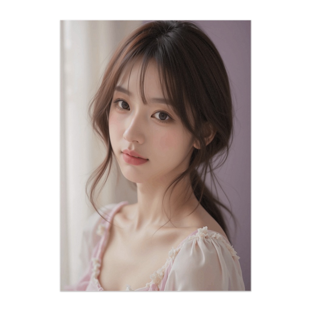 淡い余韻 ― 窓辺に佇むピンクドレスの横顔