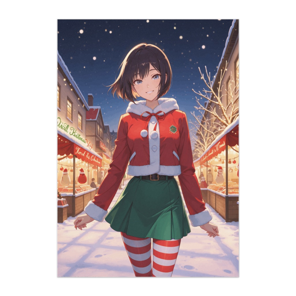 はしゃぐ冬のマーケットサンタ