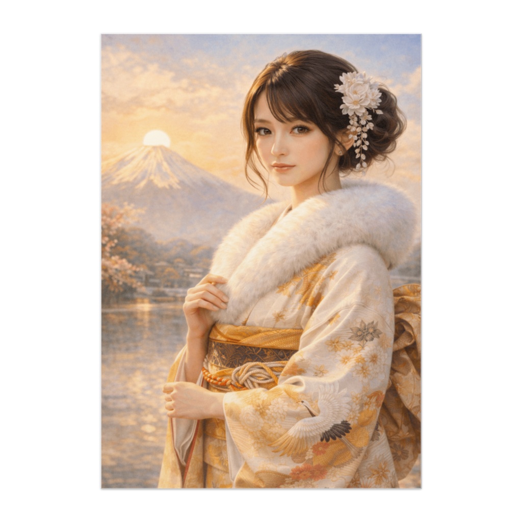 初日の光 ― 白振袖と富士山の物語ポスター