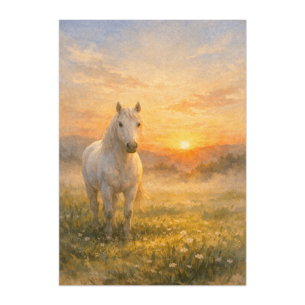 やさしい始まり ― 初日の光と白い馬