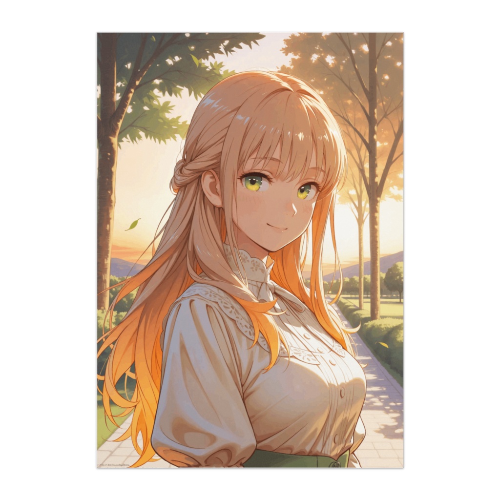 夕暮れの公園で振り向くロングヘアの少女