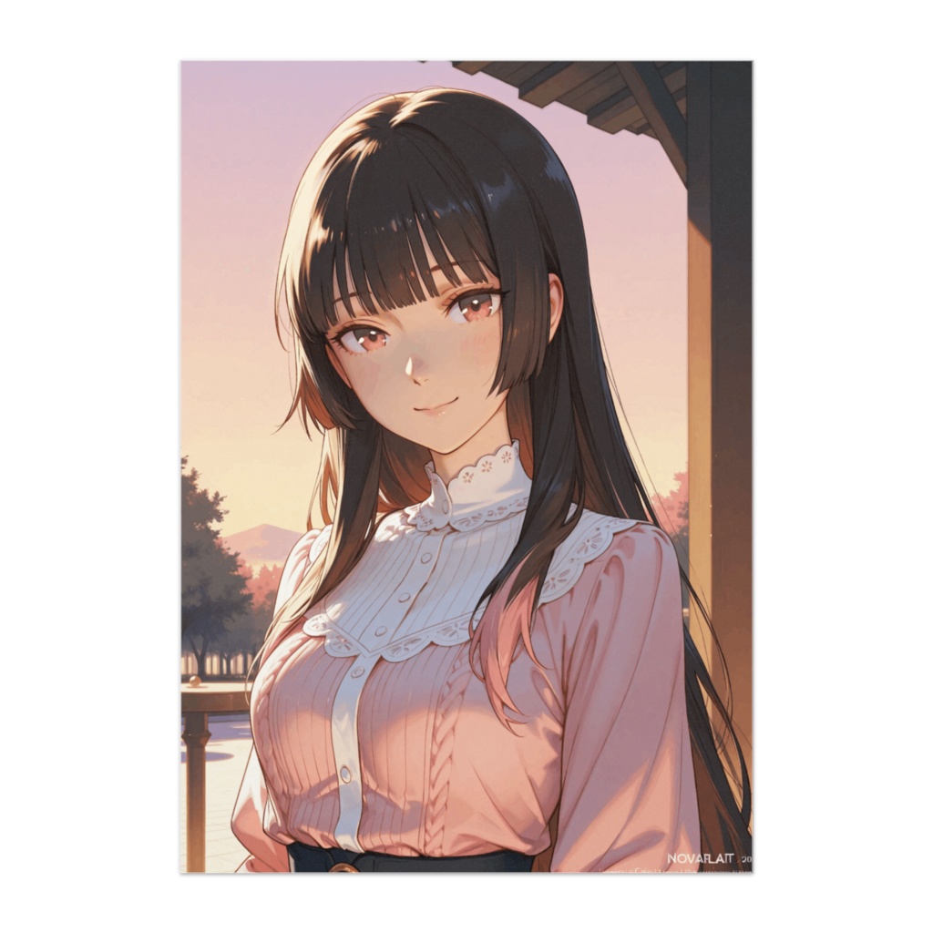 夕暮れのテラスに佇む姫髪の少女