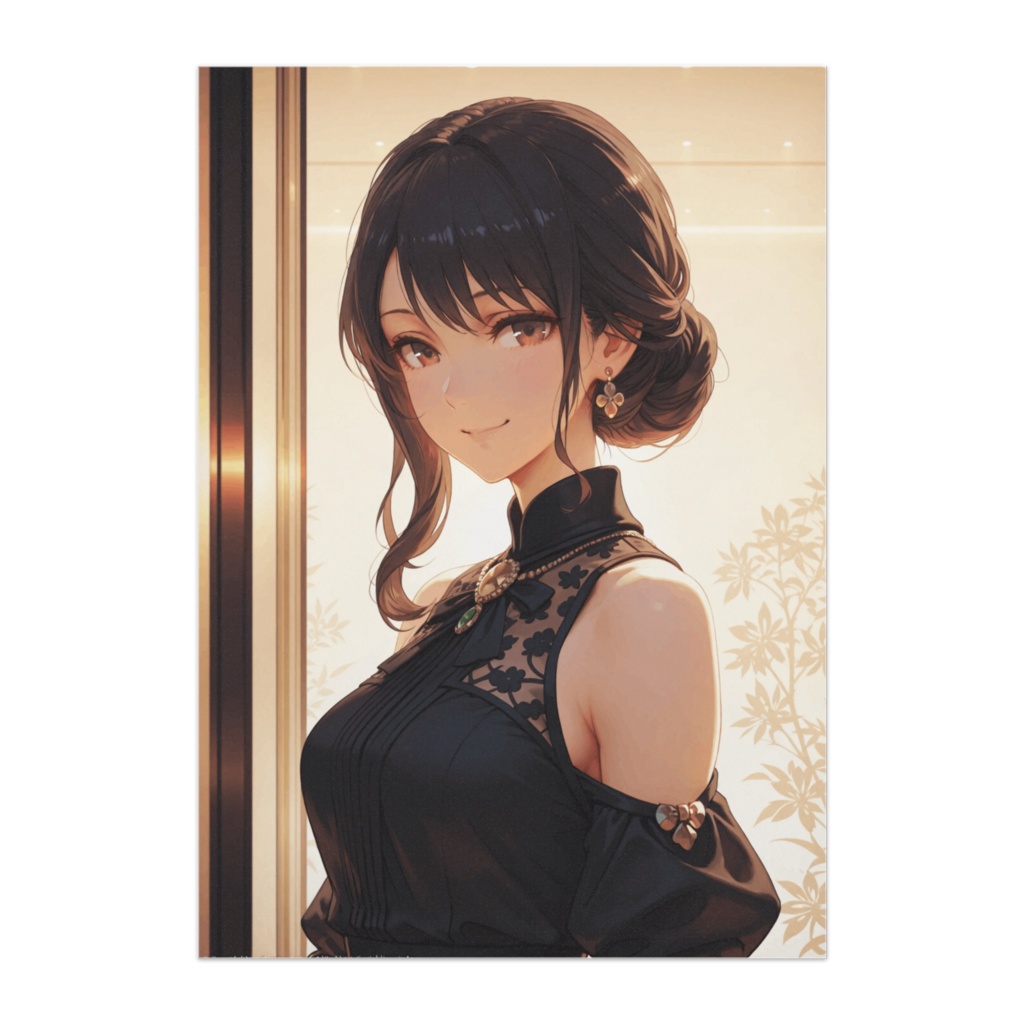 静けさを纏う黒の正装女性イラスト