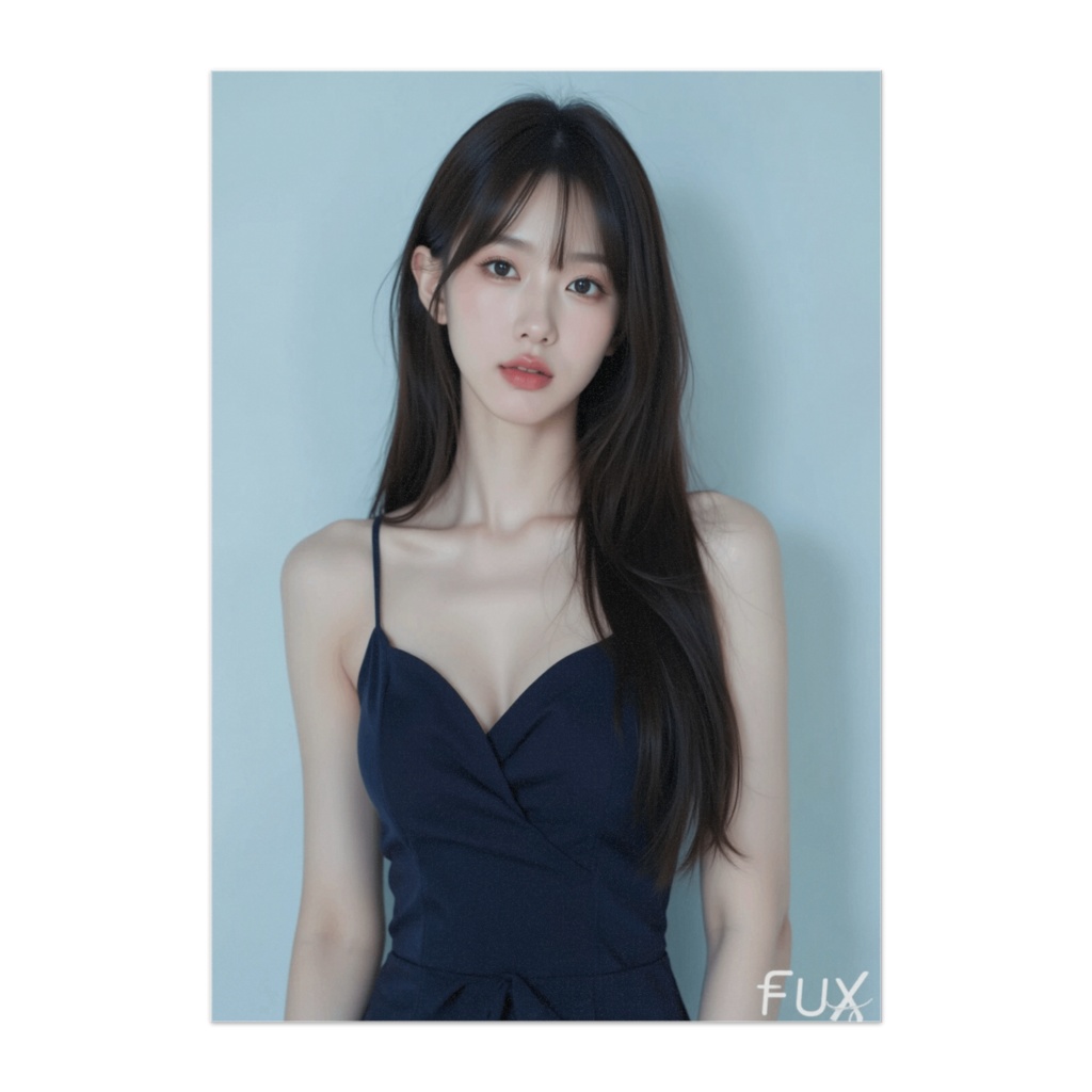 静かな眼差しのエレガントロングヘア女性｜リアル美女ポスター