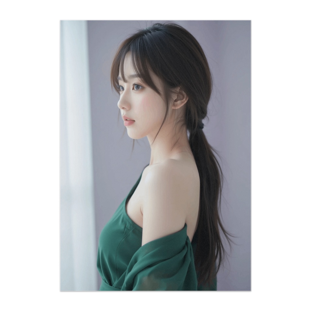 静寂の横顔 ポニーテール美女｜リアルアートポスター