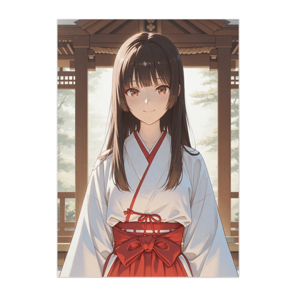 朝の神域に立つ巫女さん ― 清楚でやさしい祈りのひととき