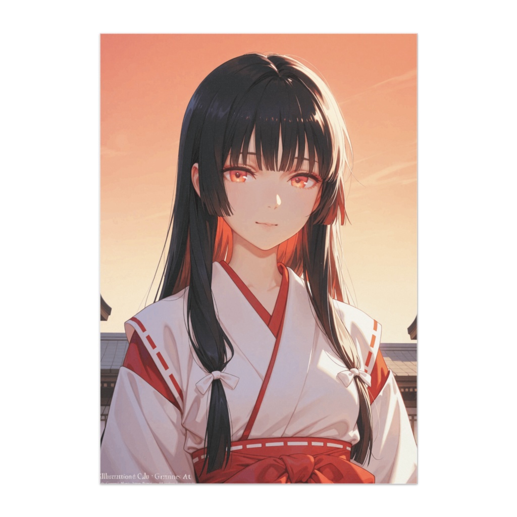 夕陽に照らされる巫女 ― 静かな余韻とぬくもり