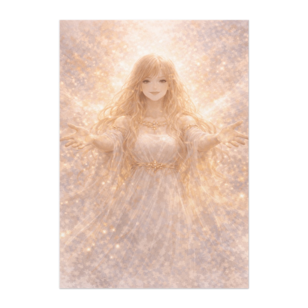 幸せを送る ― 微笑みの女神（祝福の光・水彩ファインアート風）