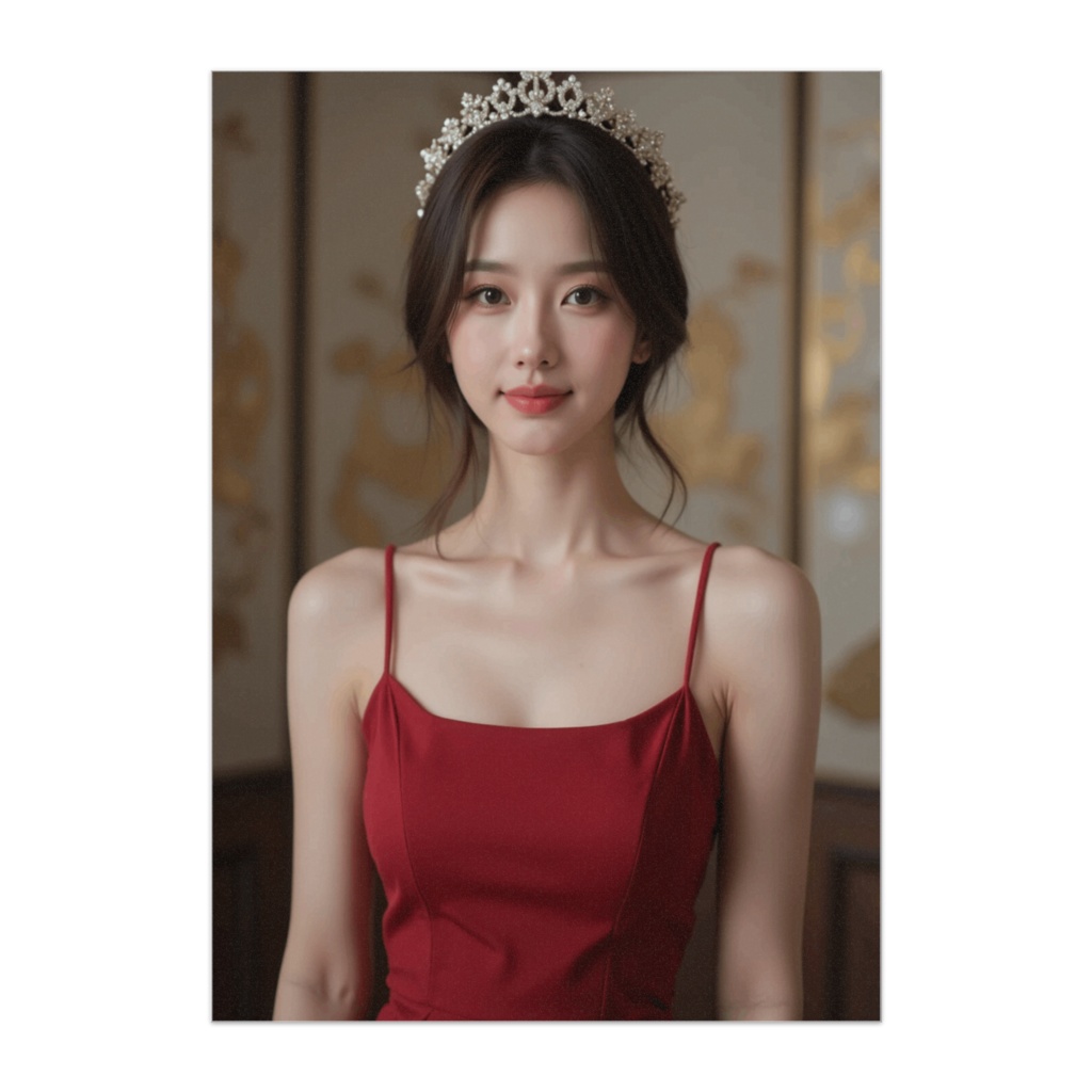 祝福の赤 ― ティアラと華やかなドレス