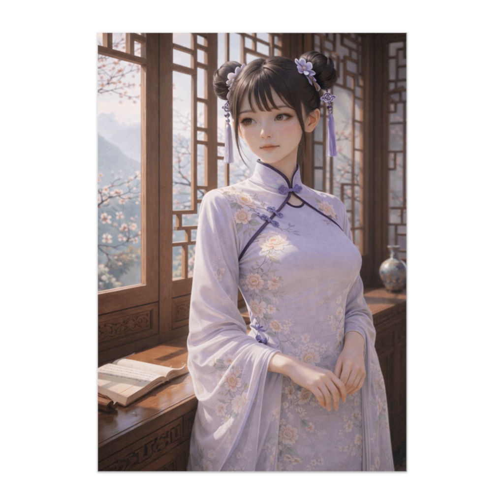 紫霞の静香 ― 淡ラベンダーのチャイナ服美人