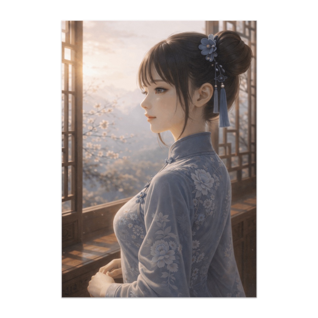 青霧の余韻 ― スモーキーブルーの横顔美人