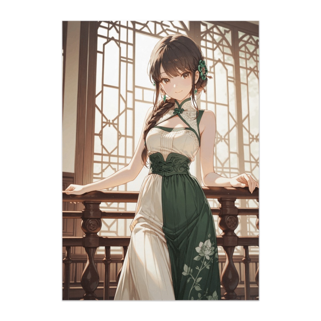 翡翠の光のチャイナ美人（朝の窓辺）