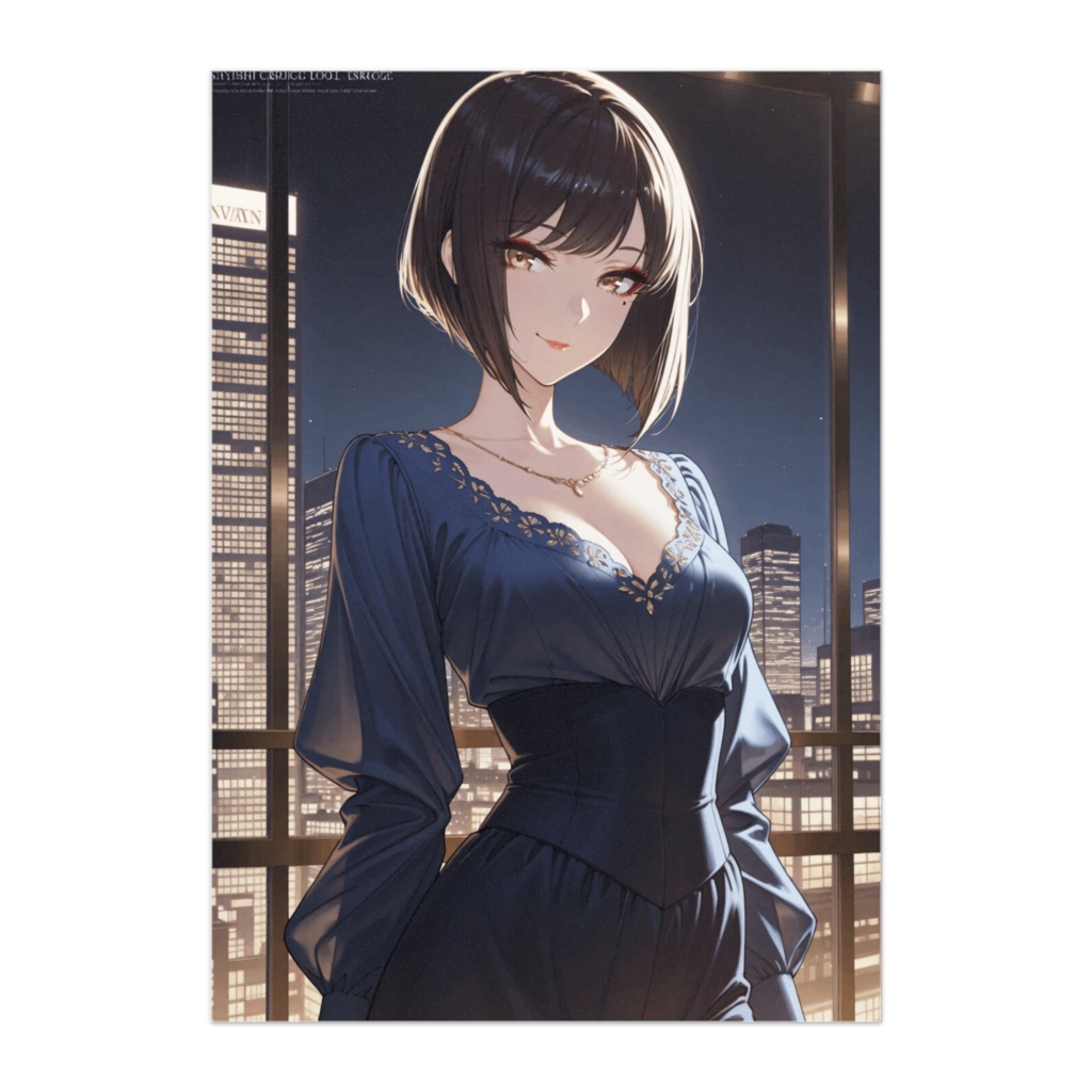 夜景に映えるネイビーブラウスの気品