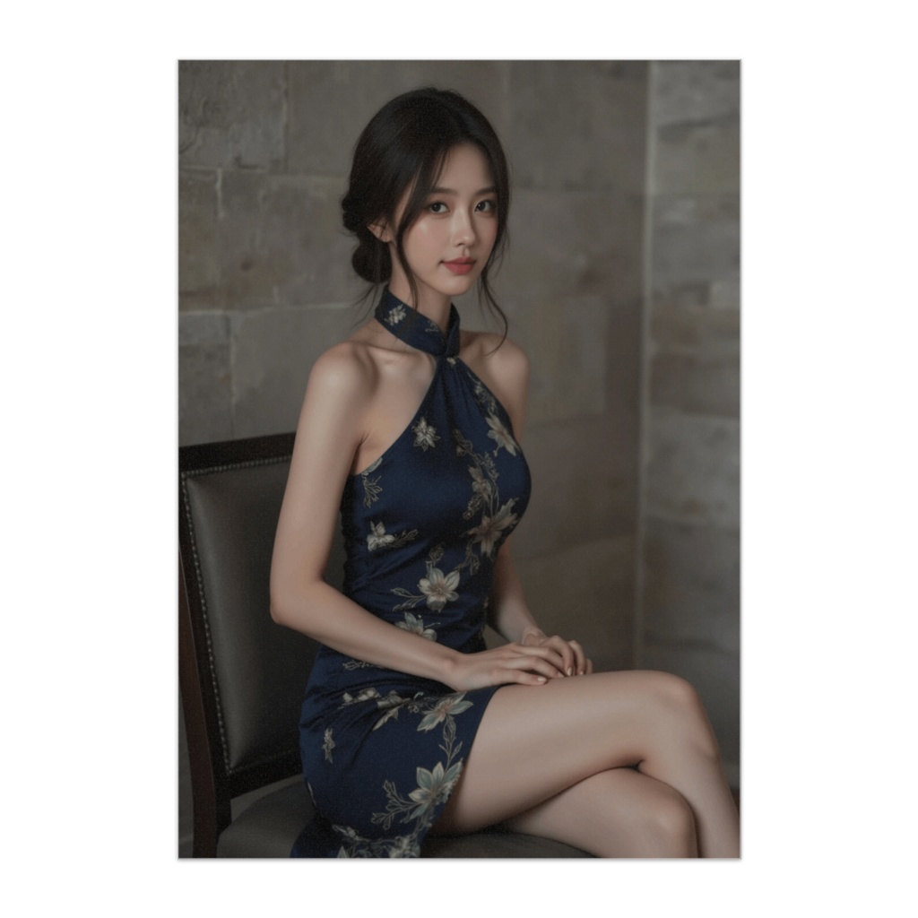 ミッドナイトブルーのチャイナドレス ― 静かな気品