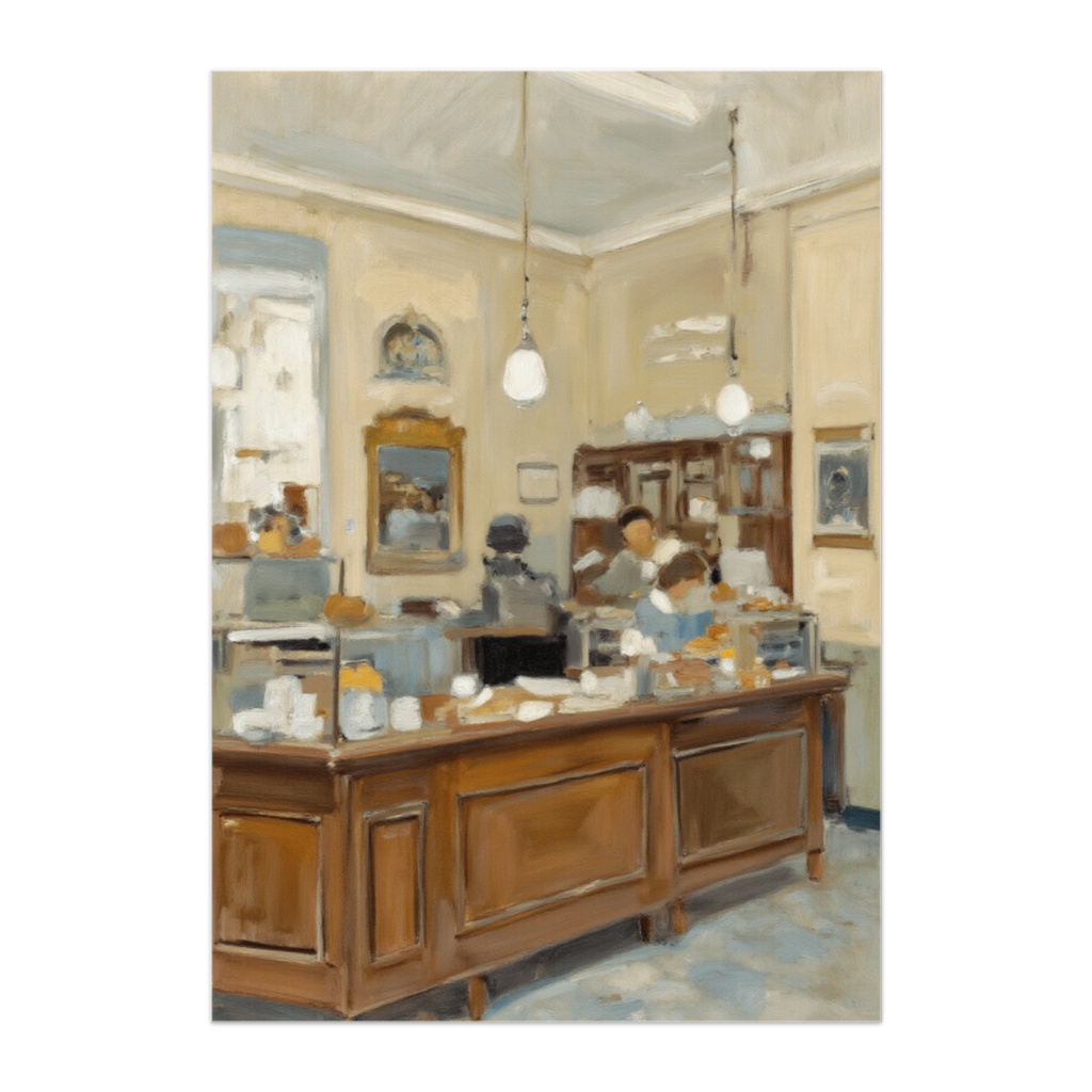 オーニングのある静かなベーカリー ― 印象派ペインティング風