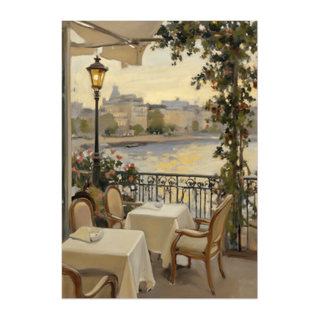 セーヌ川を望むルーフテラス ― ロマンティックオイルペインティング風