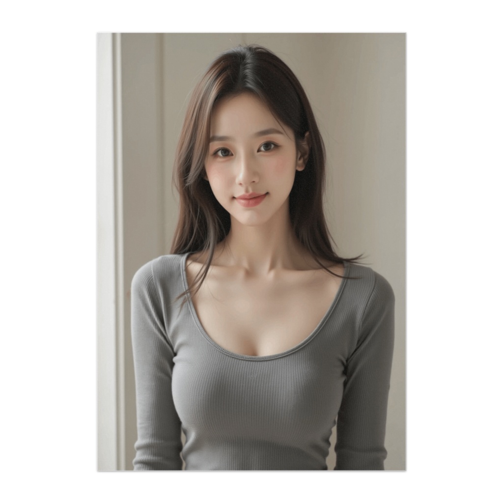 腰から上のニット美人 ― グレイ