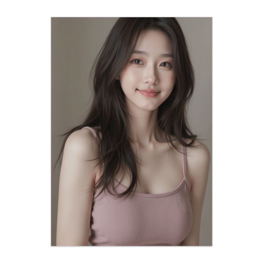 腰から上のニット美人 ― くすみピンク