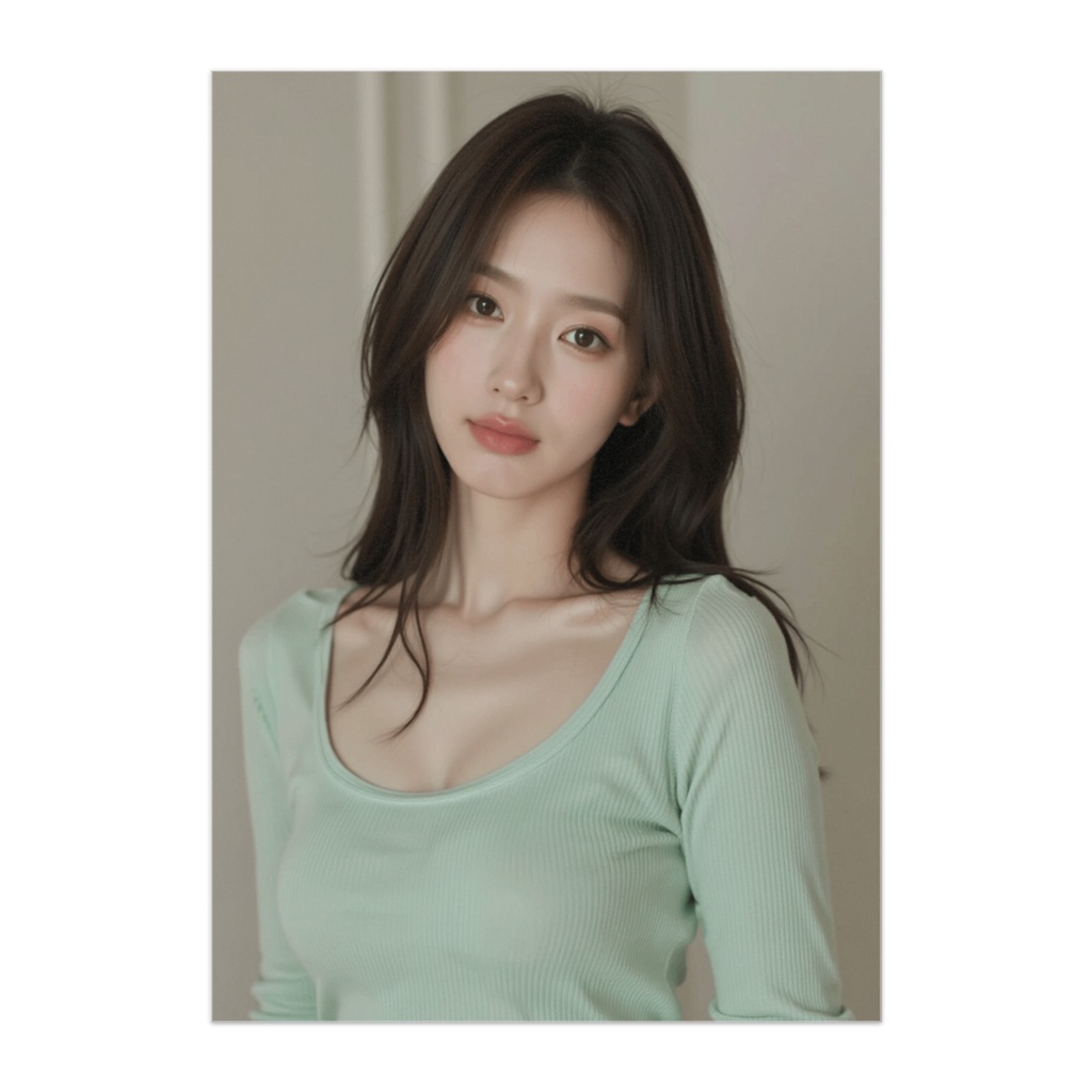 腰から上のニット美人 ― ミントグリーン