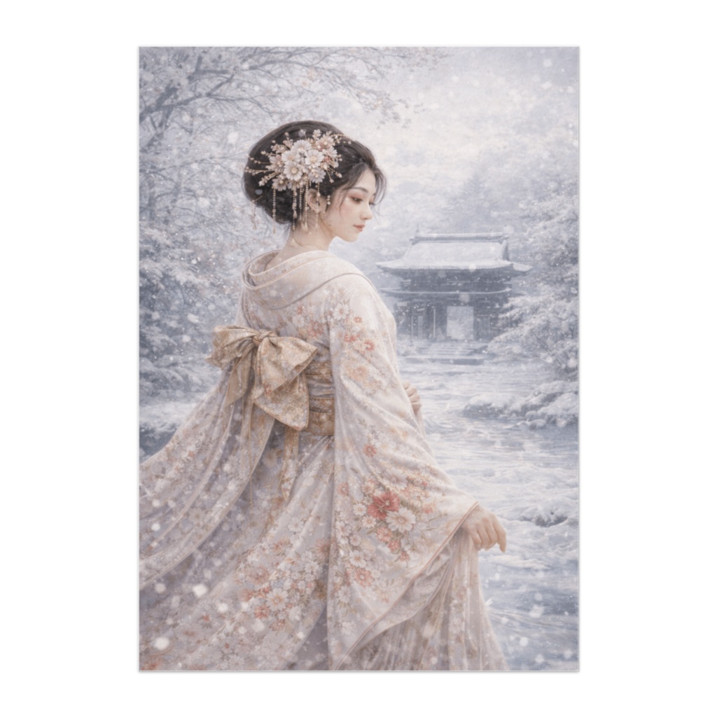 雪静(ゆきしず) ― 冬の社に佇む着物美人